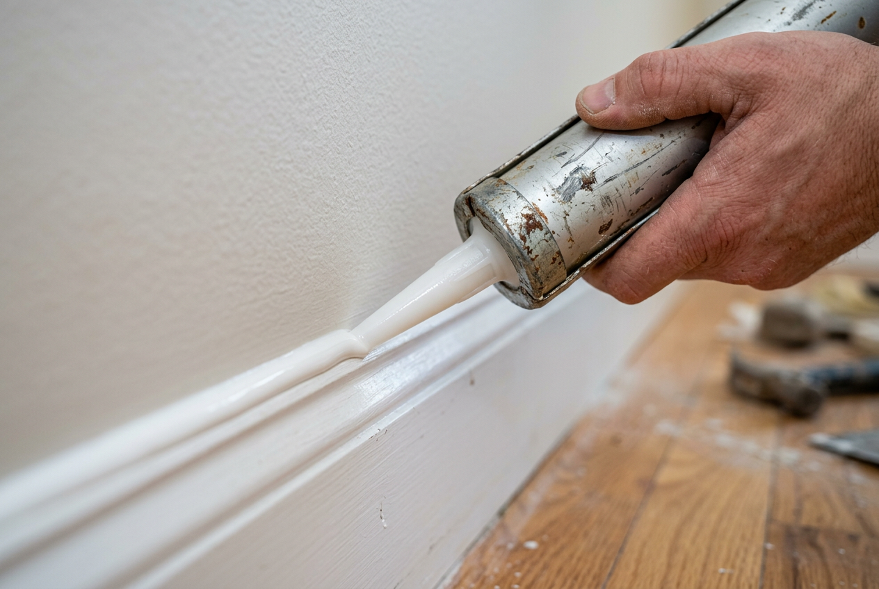 Caulking baseboards, trim and door jambs