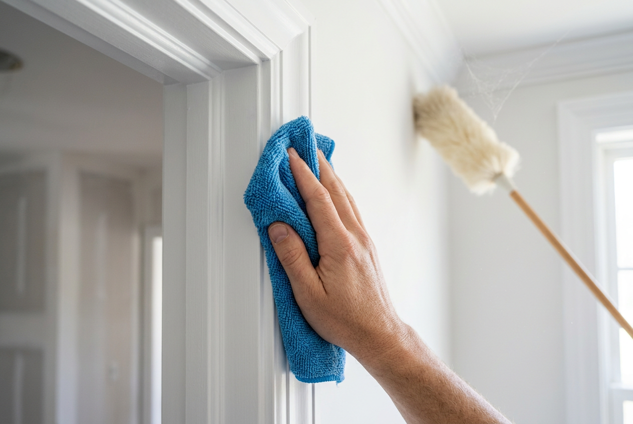 Washing doors and clearing dust and cobwebs