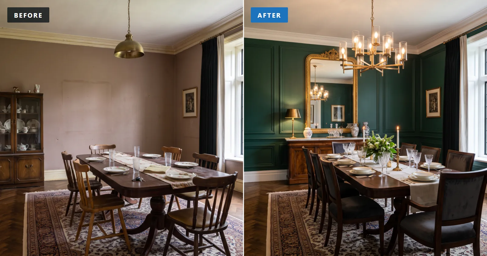 Formal dining room before and after painting